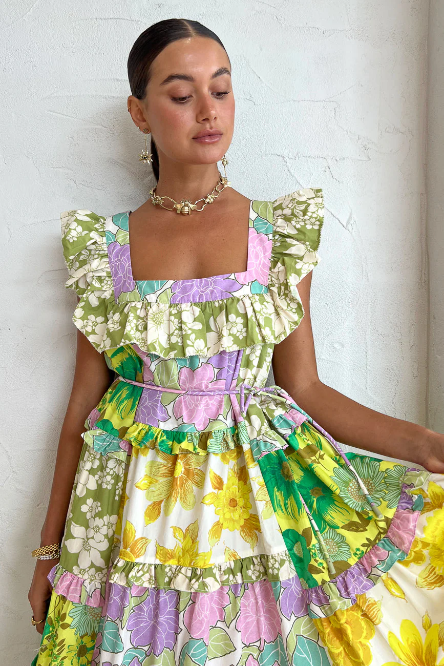Alémais Elora Tiered Patchwork Midi Dress - Multi - Image 3