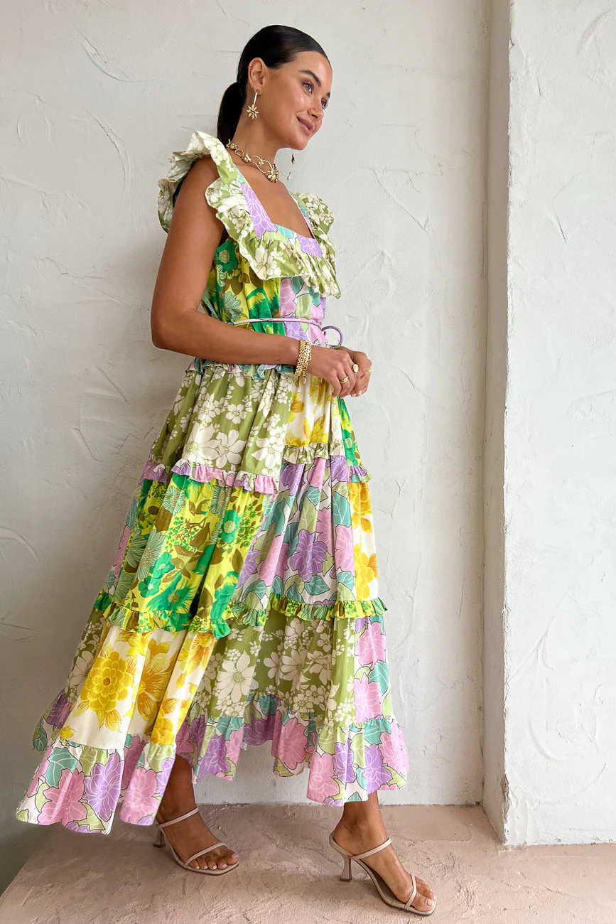 Alémais Elora Tiered Patchwork Midi Dress - Multi - Image 7