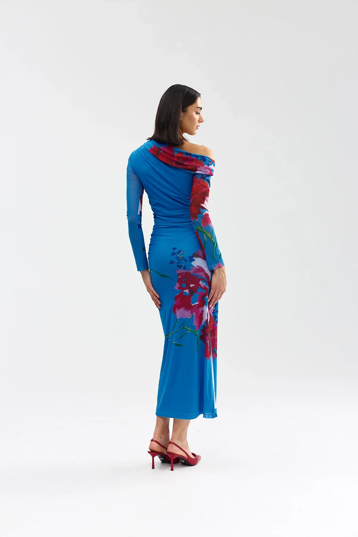 Aston Studio Long-Sleeve Sophie Mesh Dress - Luminous Papaya - Image 4