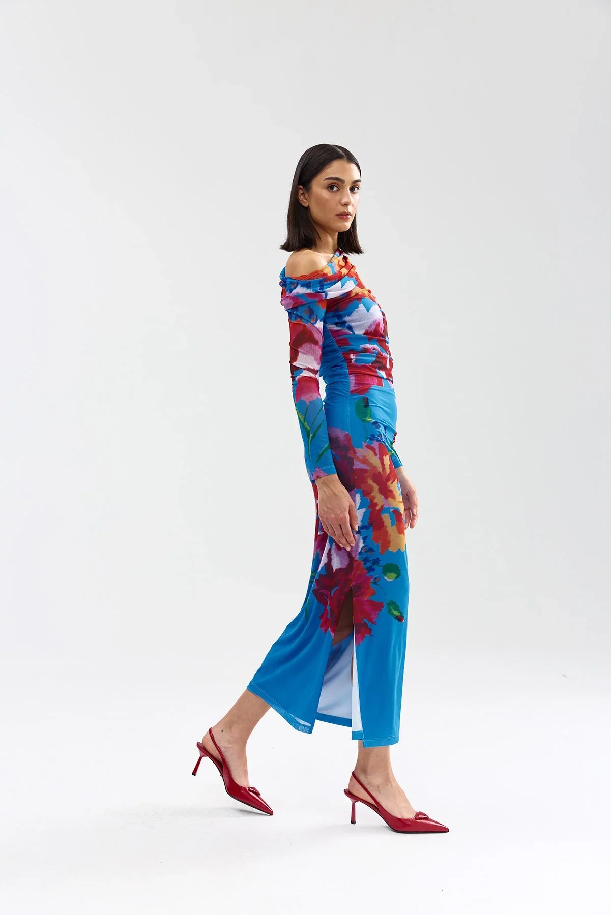 Aston Studio Long-Sleeve Sophie Mesh Dress - Luminous Papaya - Image 5