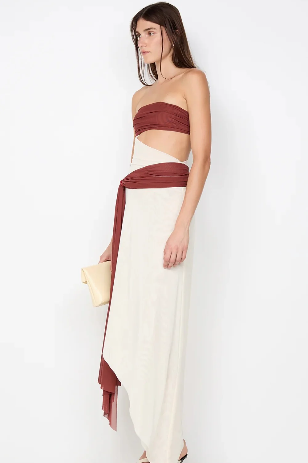 Bec & Bridge Ayla Strapless Dress - Rust & Cream - Image 3