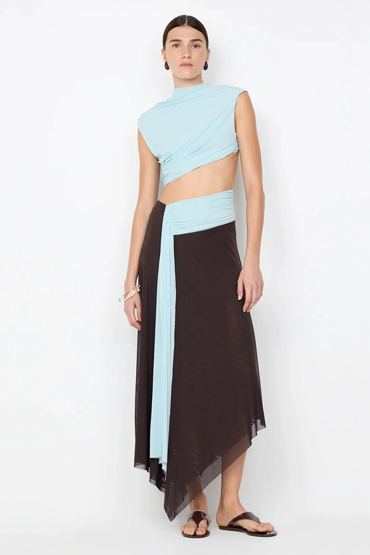 Bec & Bridge Conni Asym Midi Dress - Arctic Blue/Dark Choc
