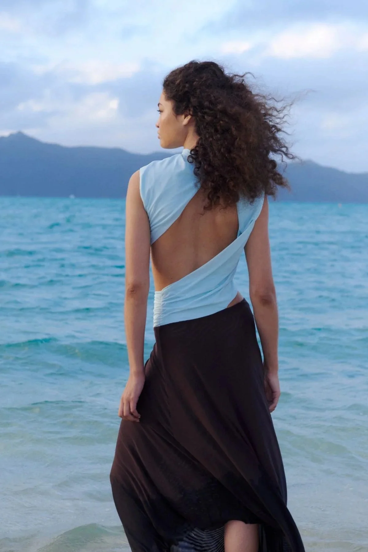 Bec & Bridge Conni Asym Midi Dress - Arctic Blue/Dark Choc - Image 5
