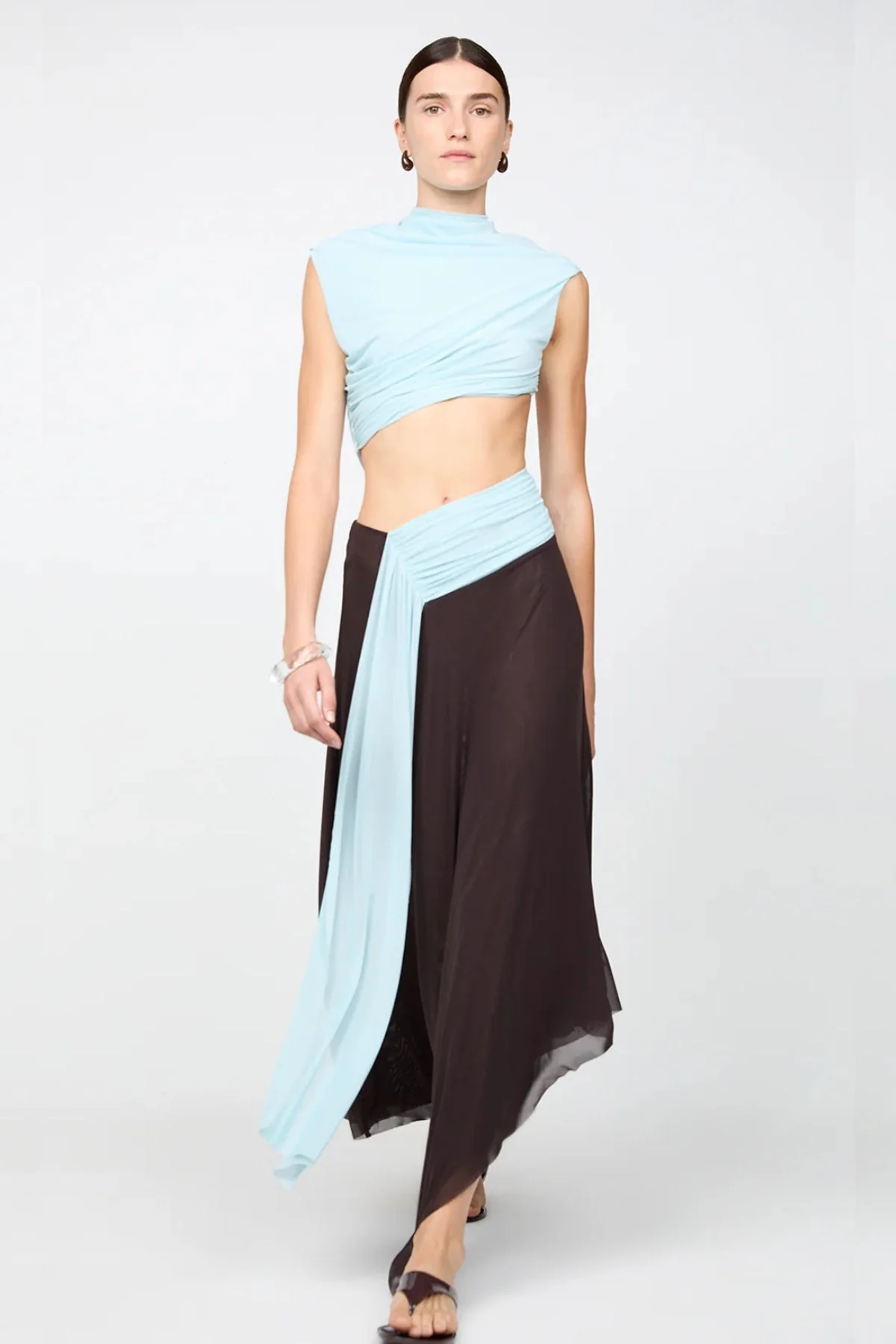 Bec & Bridge Conni Asym Midi Dress - Arctic Blue/Dark Choc - Image 8