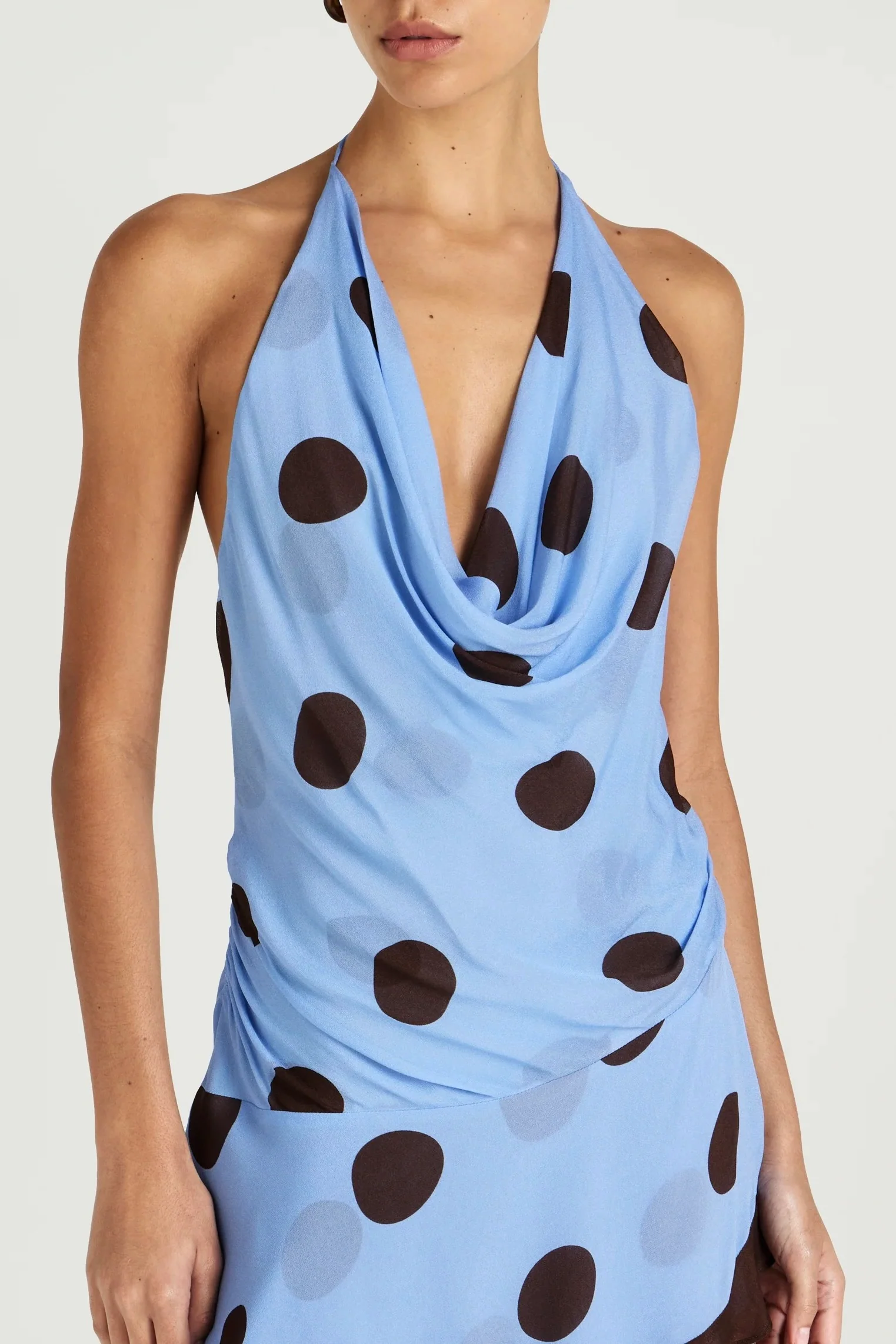 Benni Harlow Halter Mini Dress - Blue & Choc Polka - Image 4