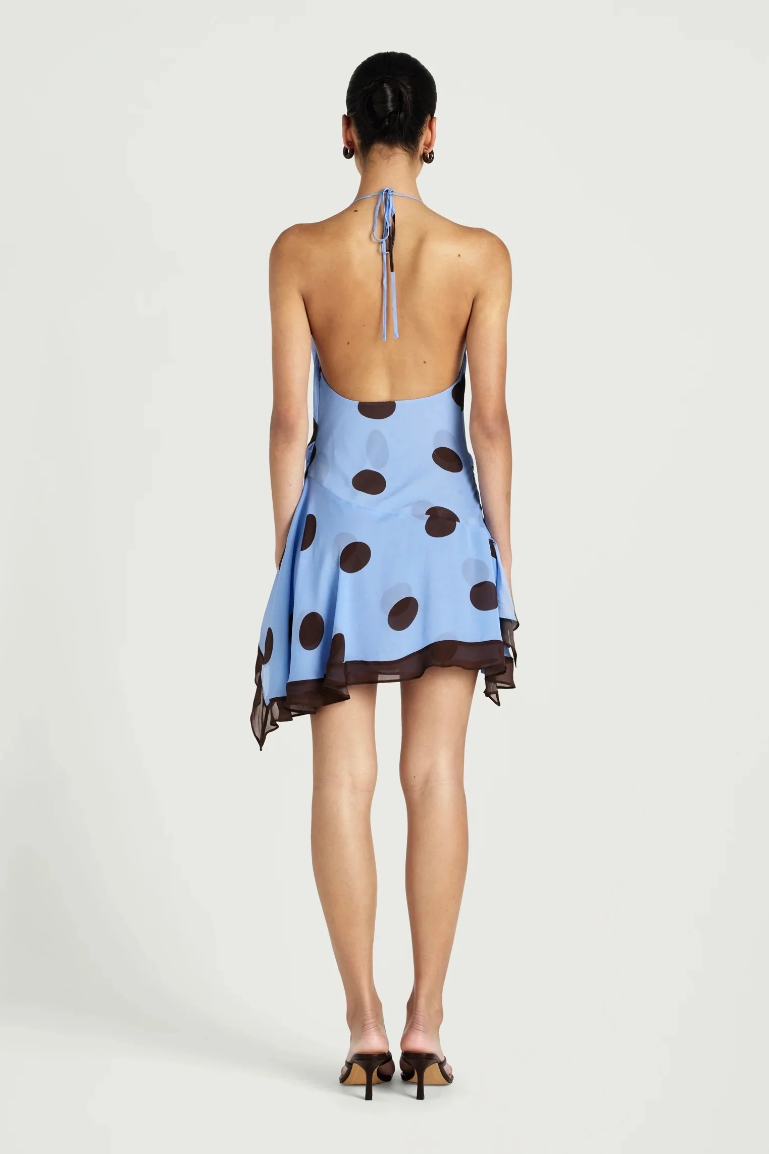 Benni Harlow Halter Mini Dress - Blue & Choc Polka - Image 5