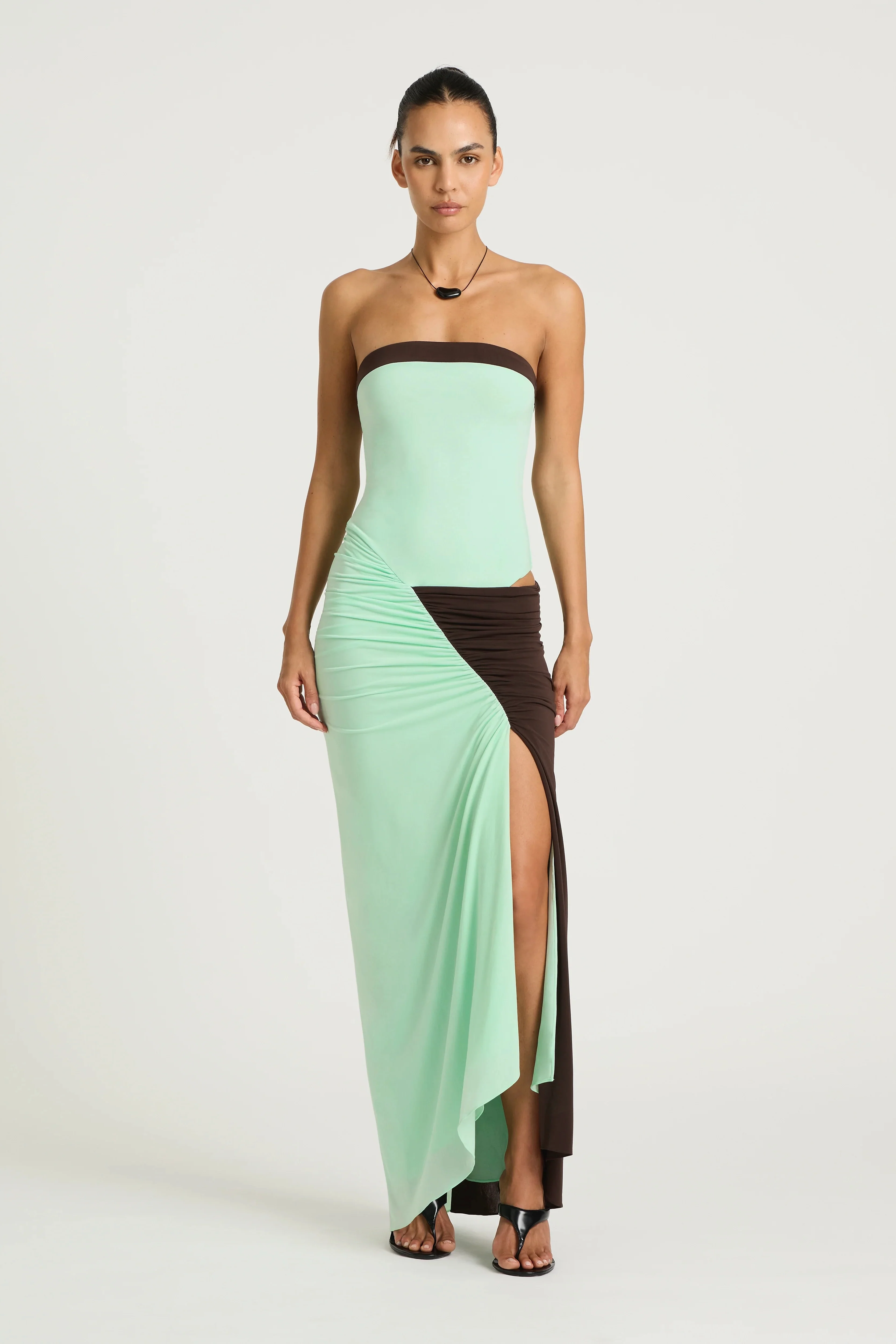 Benni Rumi Strapless Maxi Dress - Aqua & Choc