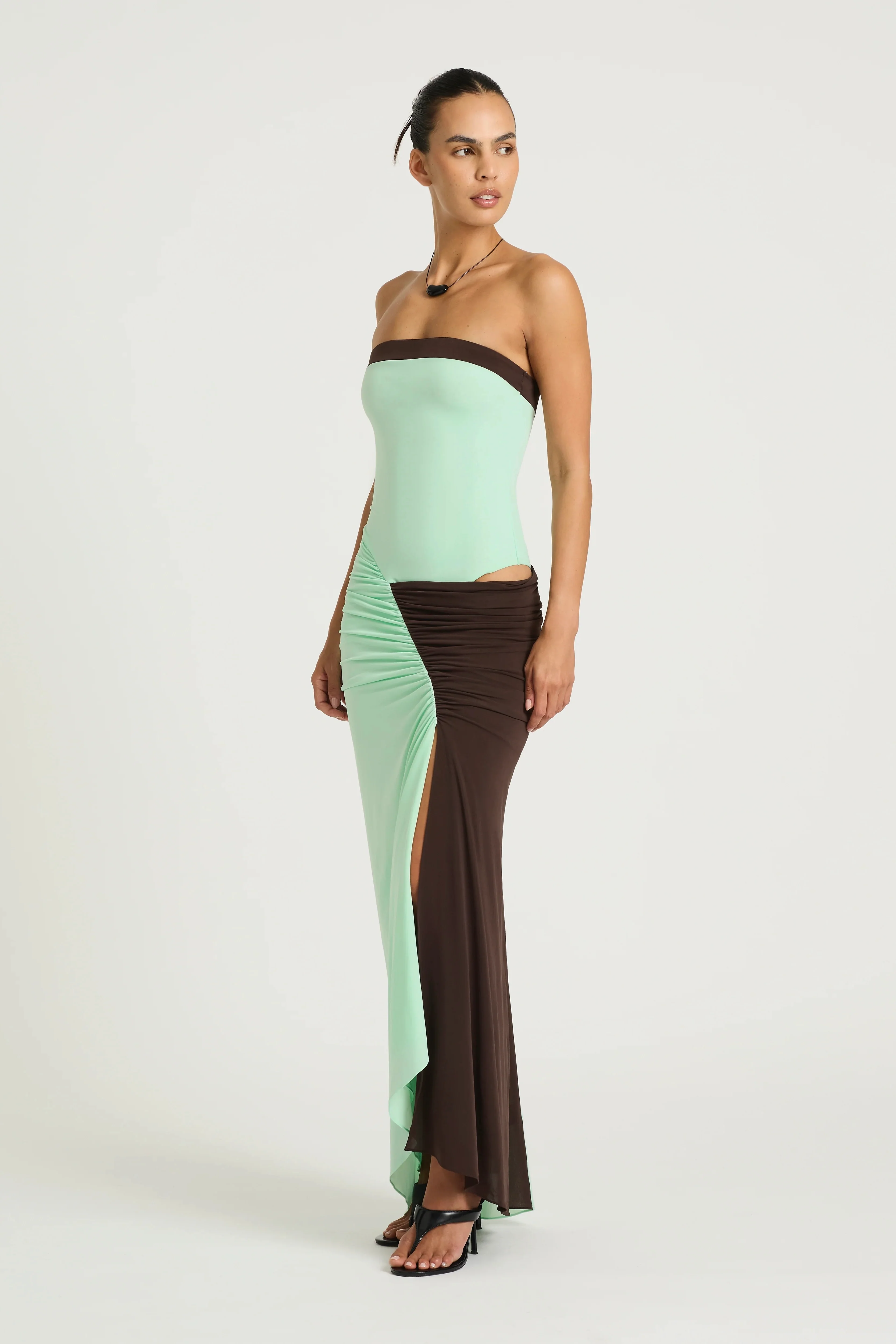 Benni Rumi Strapless Maxi Dress - Aqua & Choc - Image 2