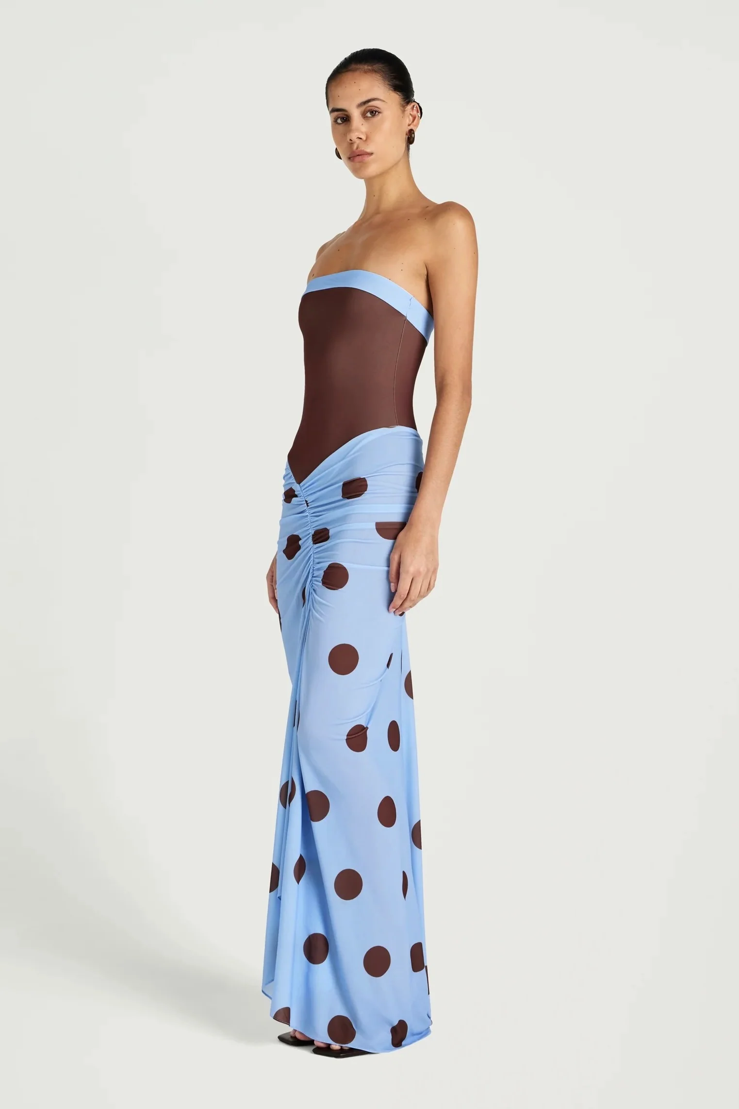 Benni Rumi Strapless Maxi Dress - Blue & Choc Polka - Image 2