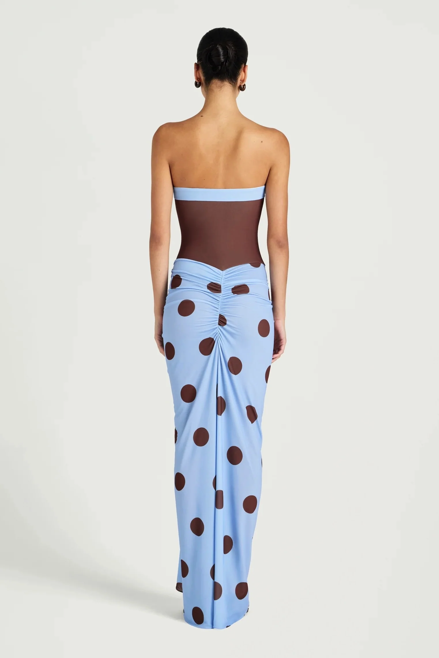 Benni Rumi Strapless Maxi Dress - Blue & Choc Polka - Image 3