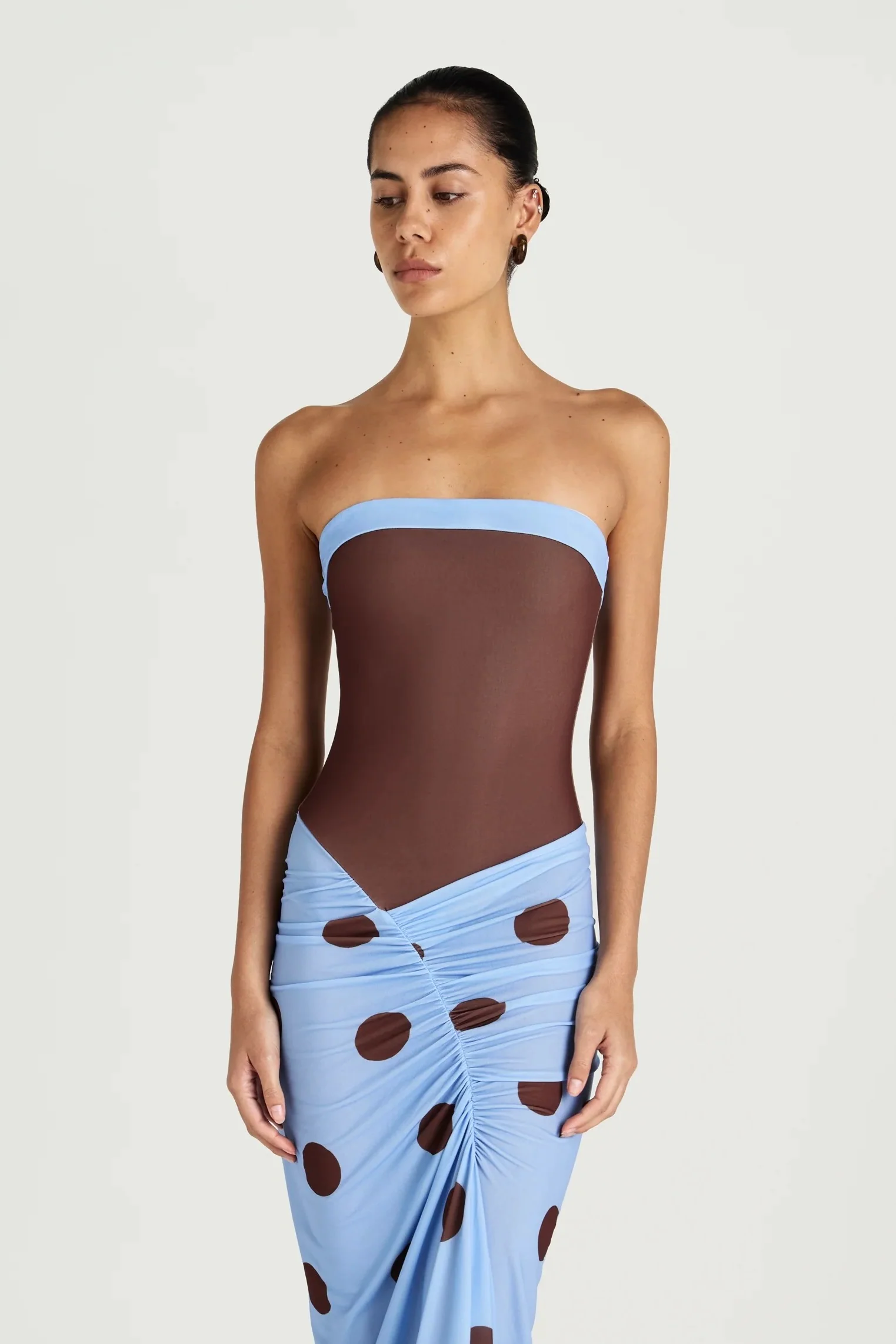 Benni Rumi Strapless Maxi Dress - Blue & Choc Polka - Image 4