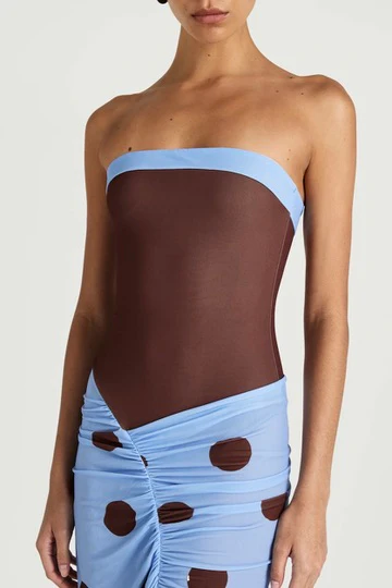 Benni Rumi Strapless Maxi Dress - Blue & Choc Polka - Image 5