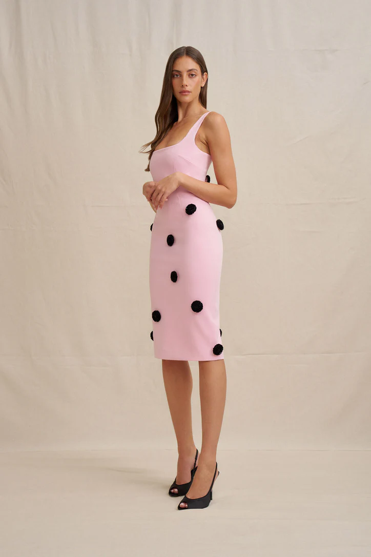 By Johnny Anita Spot Midi Dress - Pink Black - Image 2