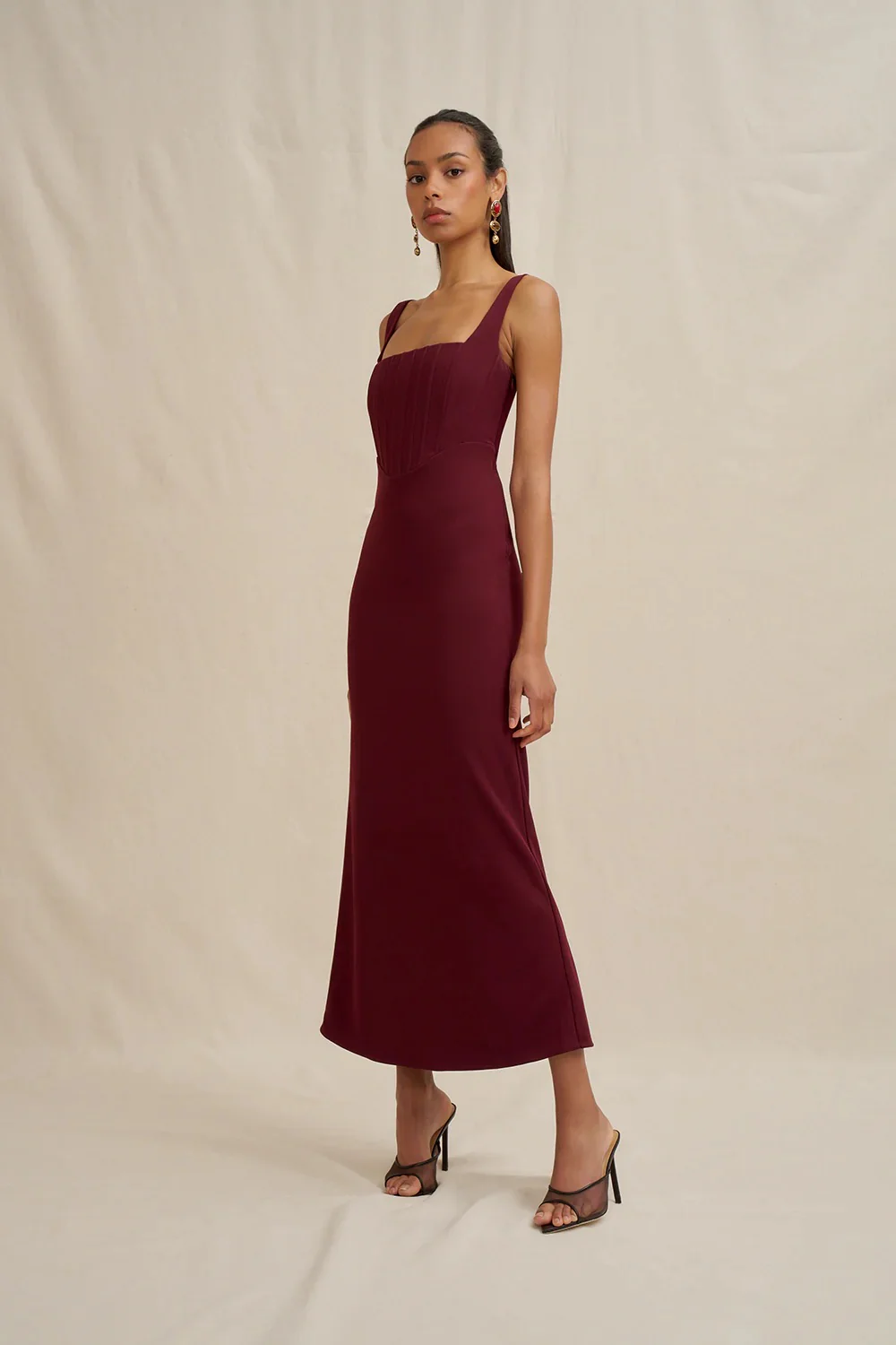 By Johnny Basia Bodice Midi Dress - Burgundy - Image 2