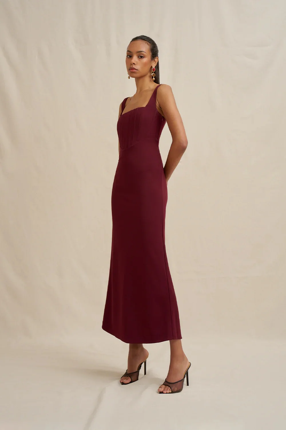 By Johnny Basia Bodice Midi Dress - Burgundy - Image 3