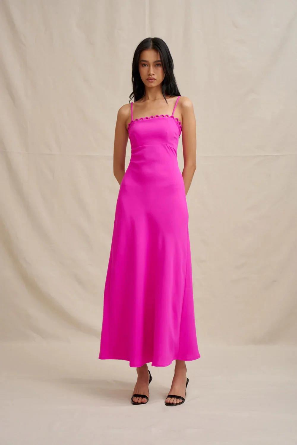 By Johnny Denise Bias Midi Dress - Fuchsia Pink