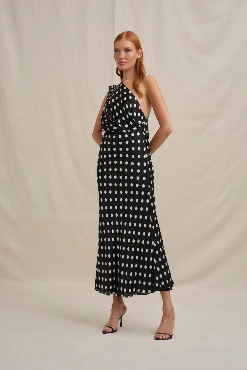 By Johnny Dove Drape Polka Ankle Dress - Black Ivory - Image 2