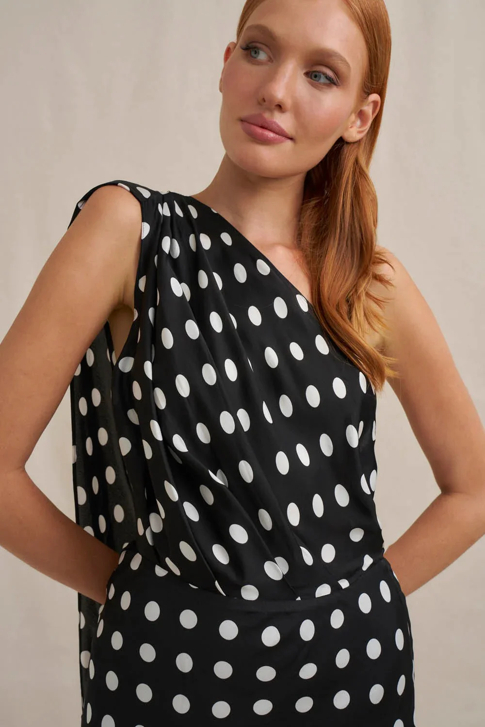 By Johnny Dove Drape Polka Ankle Dress - Black Ivory - Image 3