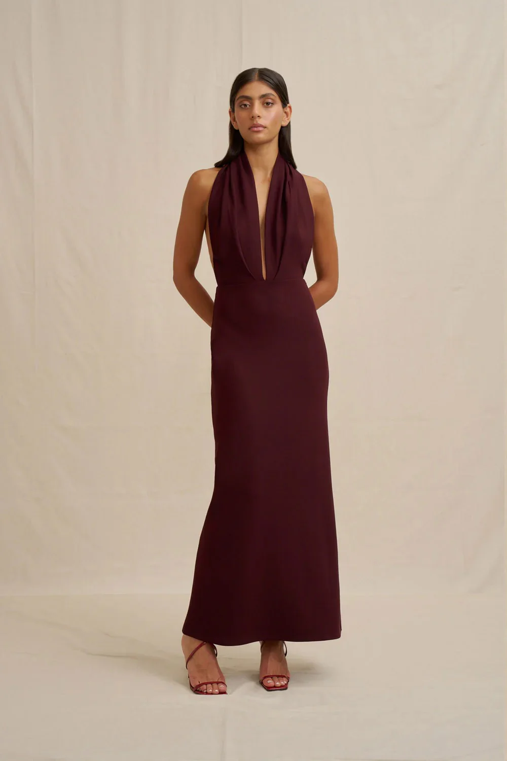 By Johnny Imogen Halter Dress - Burgundy