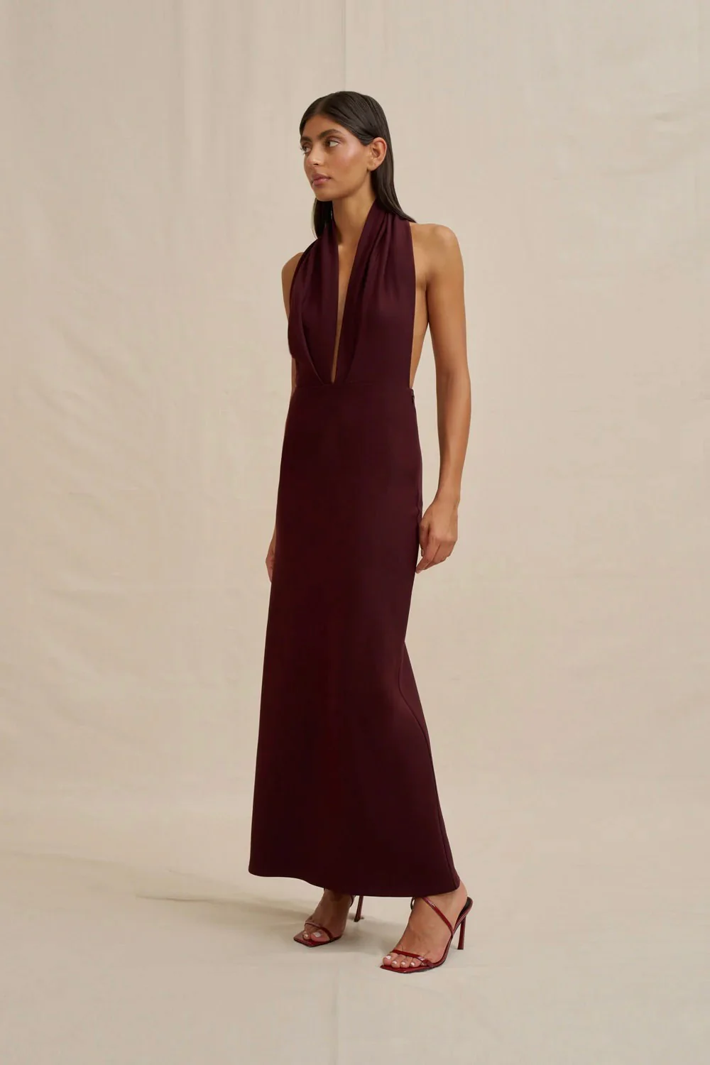 By Johnny Imogen Halter Dress - Burgundy - Image 2