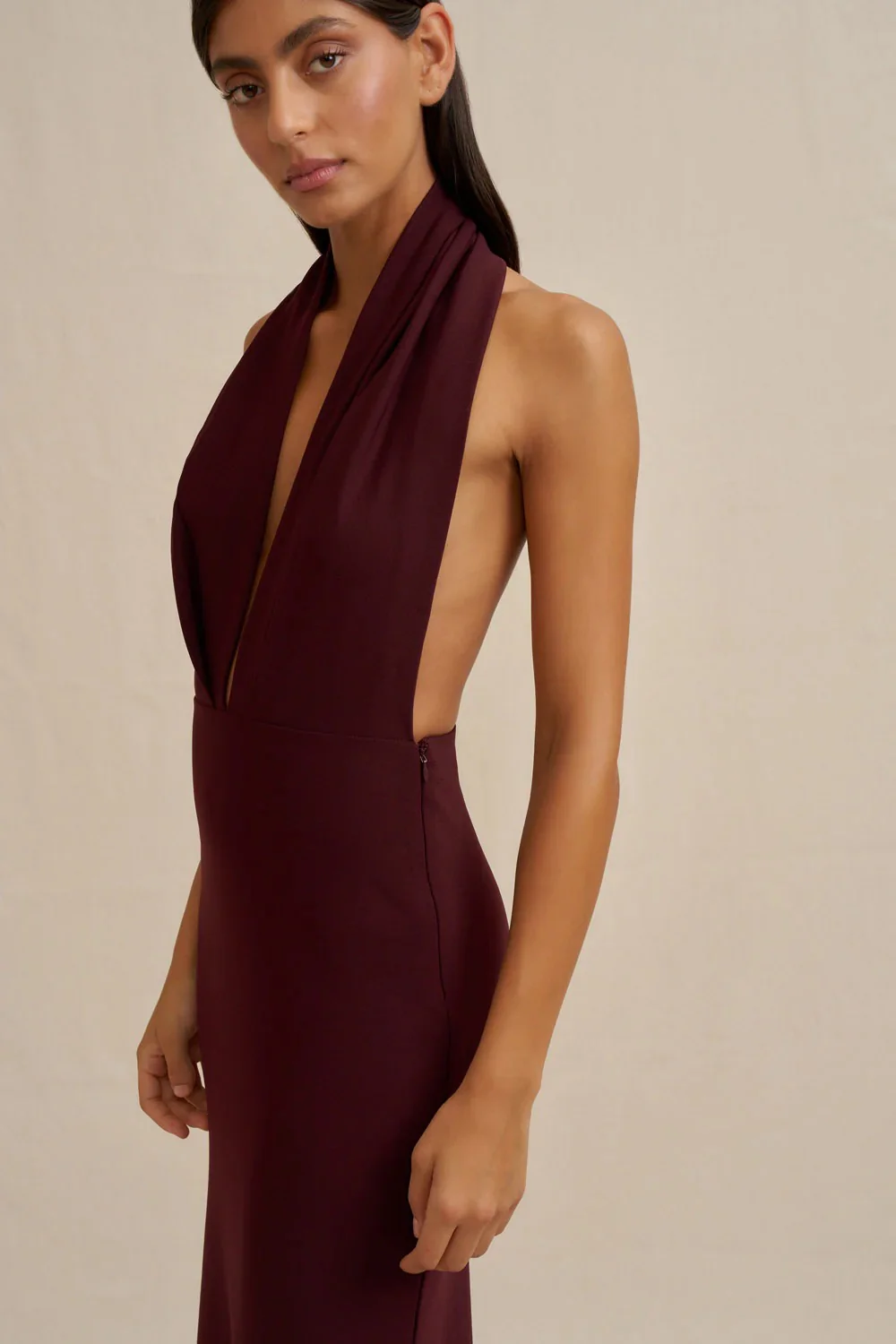 By Johnny Imogen Halter Dress - Burgundy - Image 3