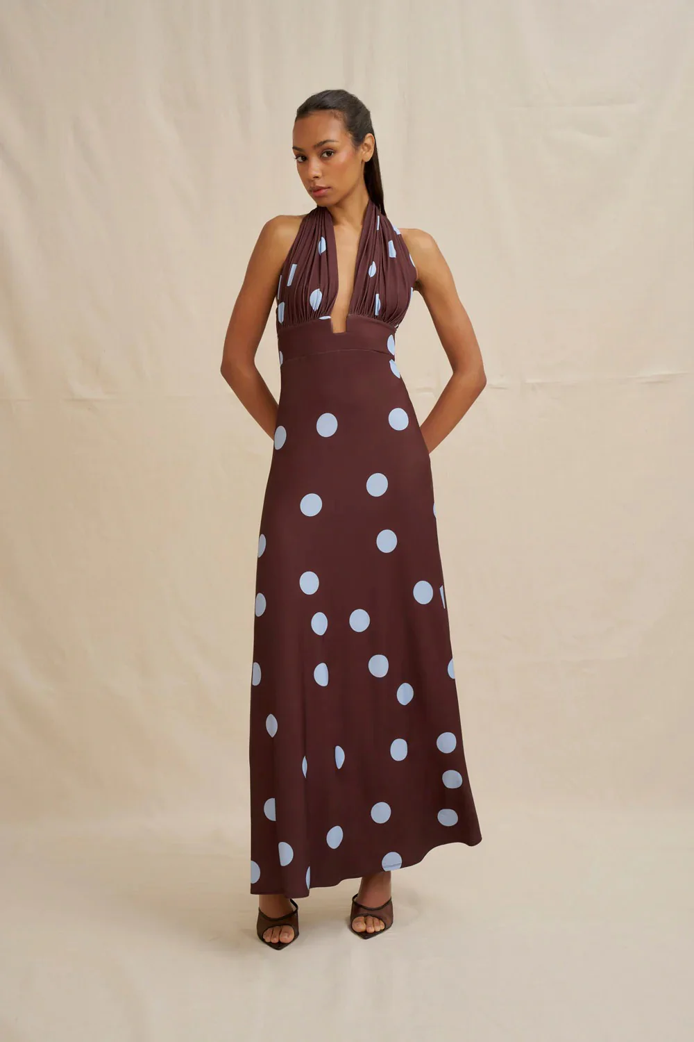 By Johnny Paloma Polka Ankle Dress - Brown Blue - Image 2