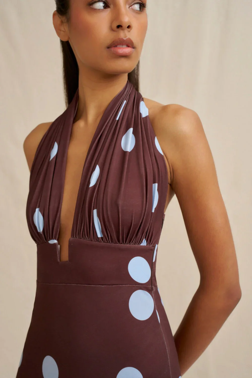 By Johnny Paloma Polka Ankle Dress - Brown Blue - Image 4
