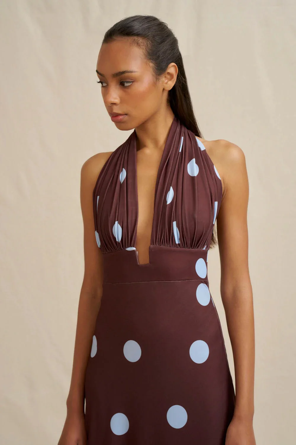 By Johnny Paloma Polka Ankle Dress - Brown Blue - Image 5