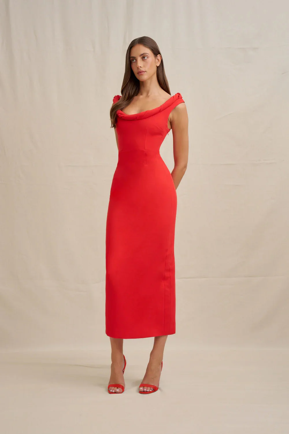 By Johnny Talia Twist Midi Dress - Red - Image 3
