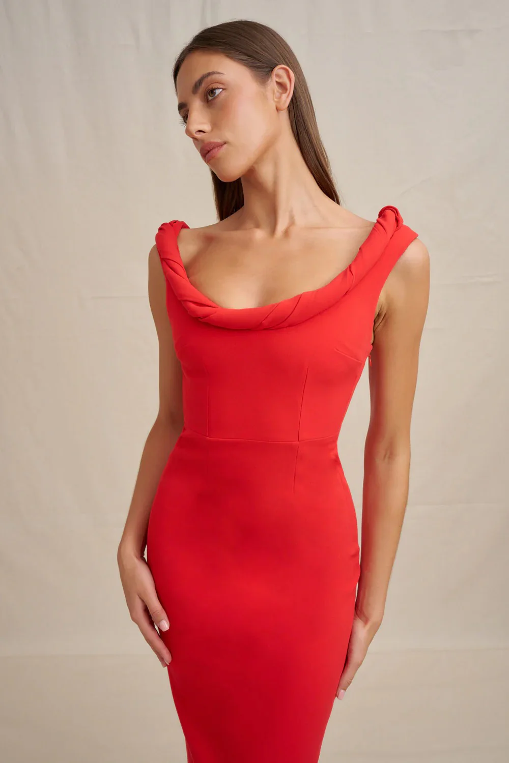 By Johnny Talia Twist Midi Dress - Red - Image 6