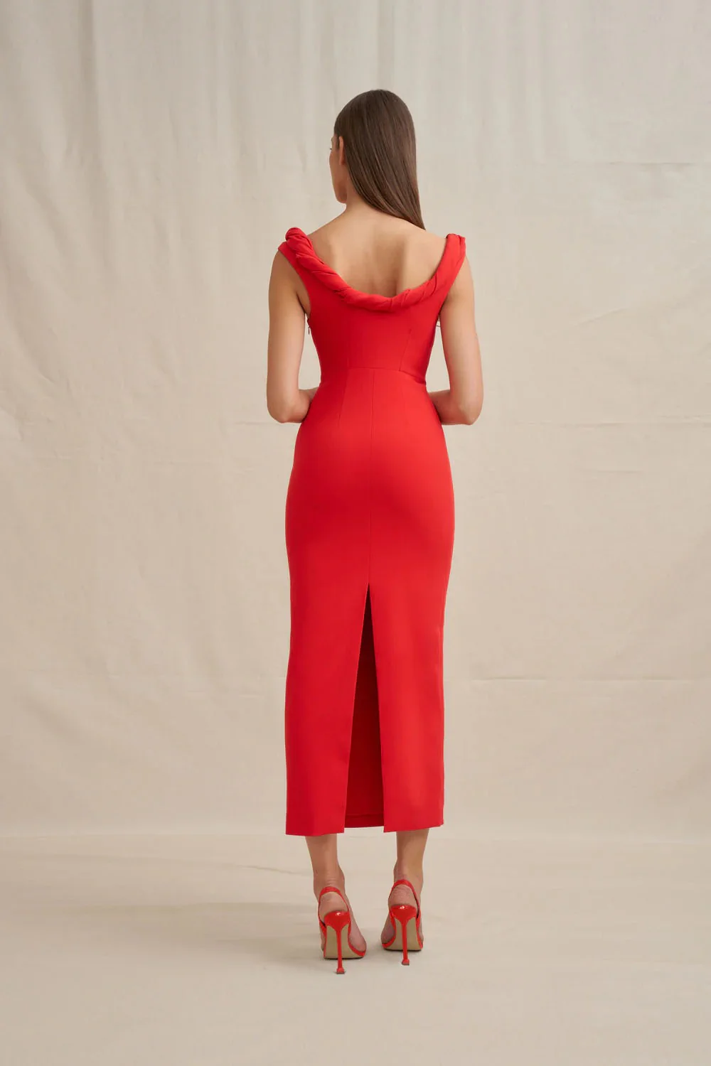 By Johnny Talia Twist Midi Dress - Red - Image 7