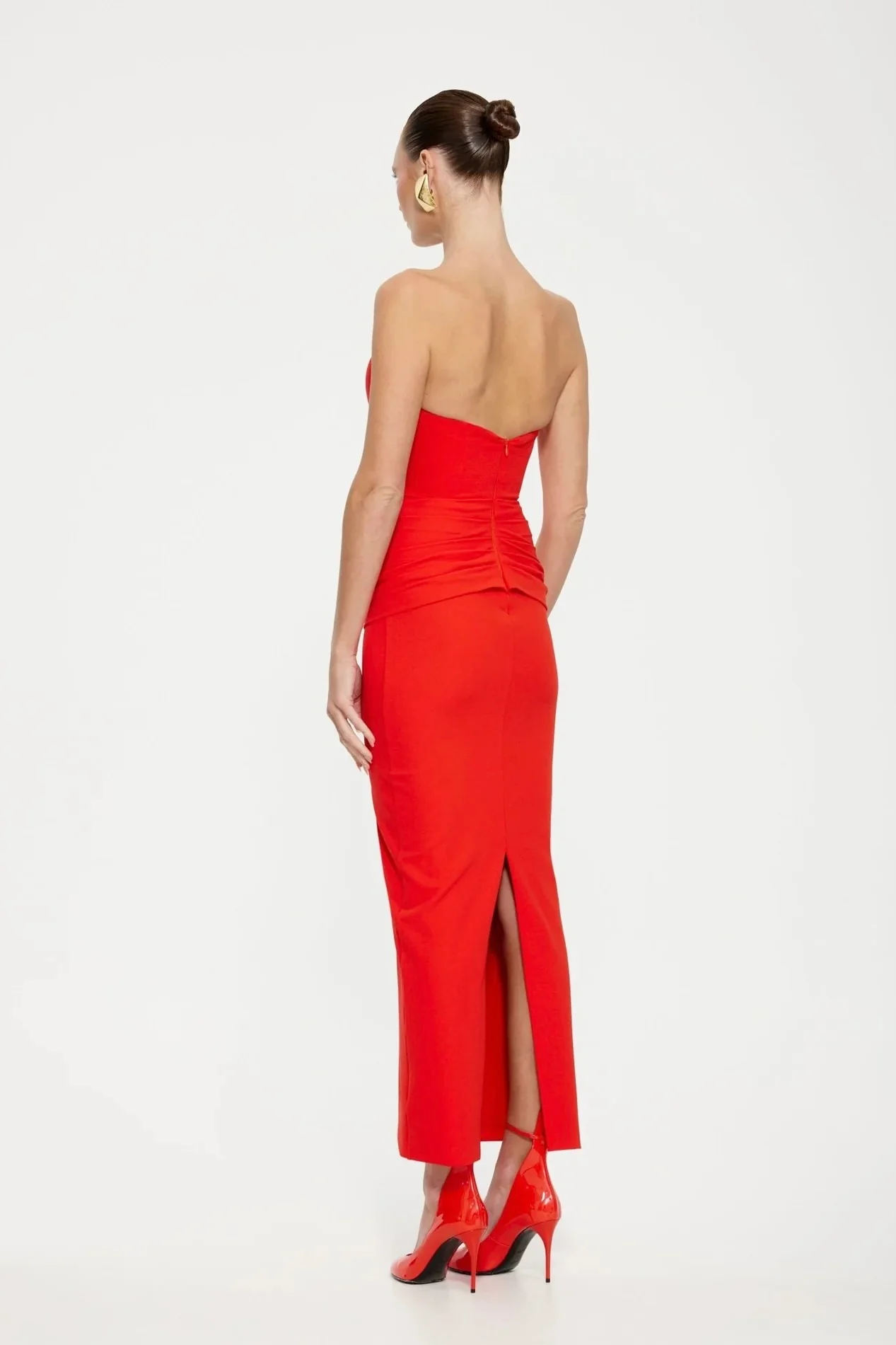 Effie Kats Astor Strapless Midi Dress - Cherry Red - Image 3