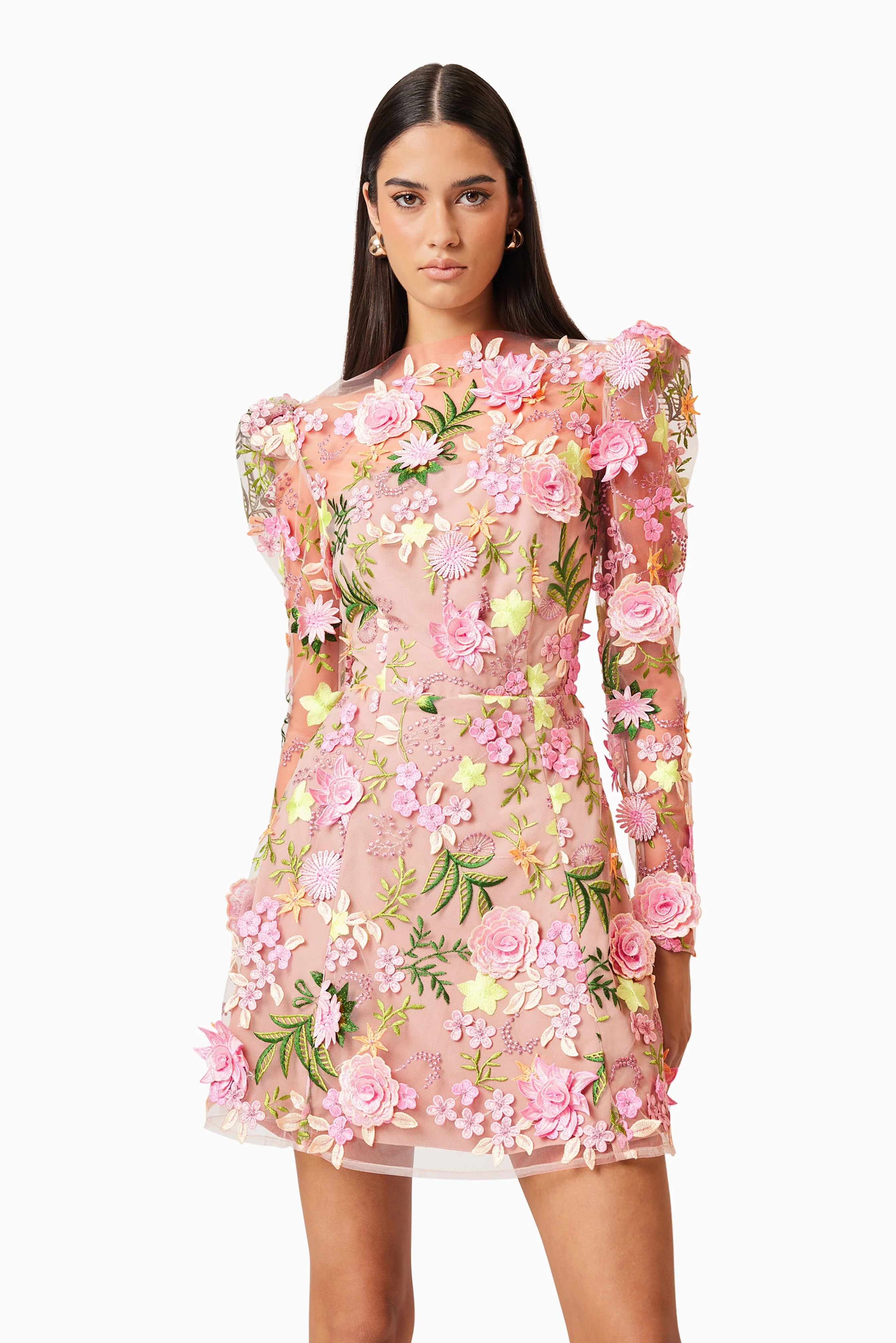 Elliatt Aella Long Sleeve Aline Mini Dress - Pink Multi - Image 2