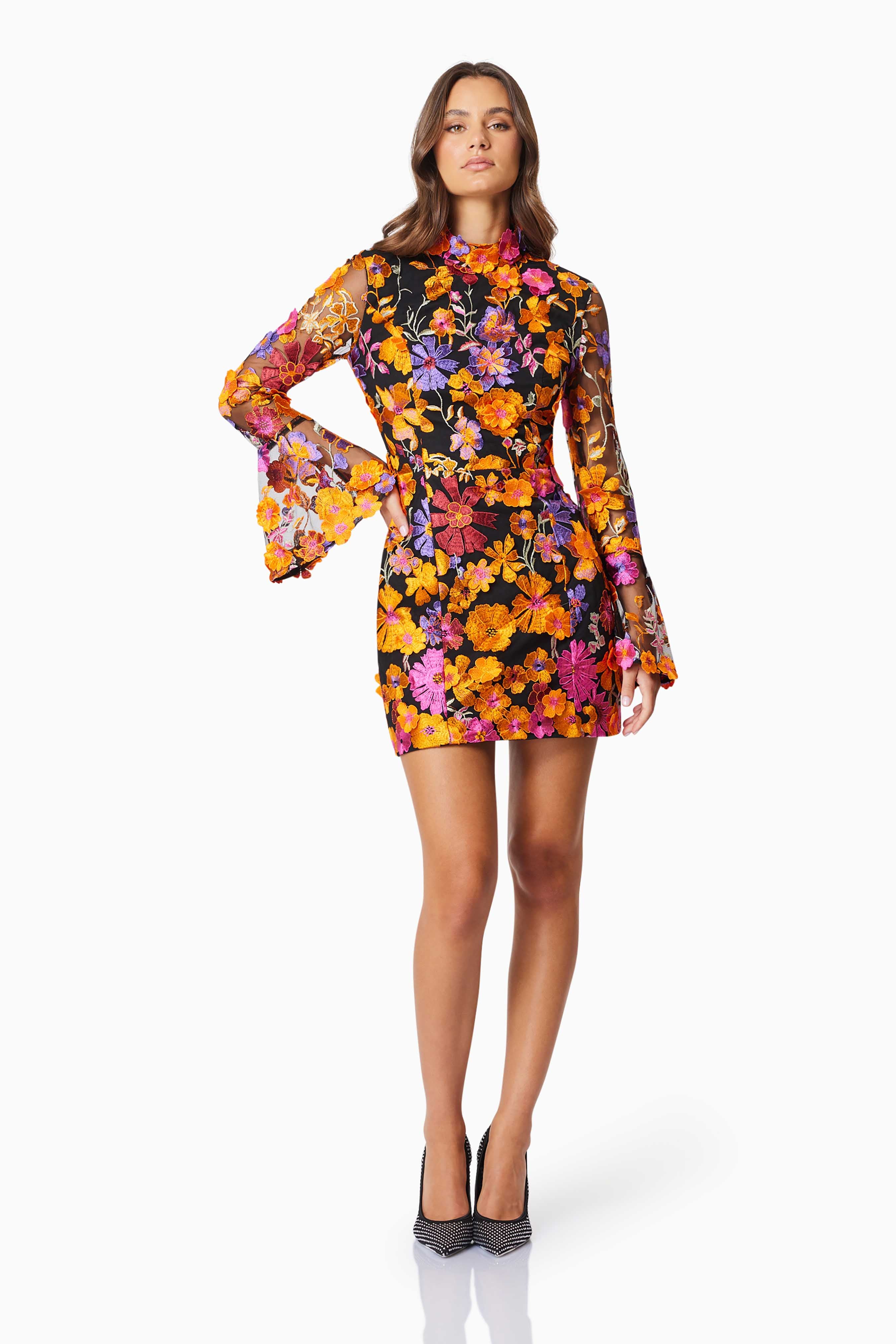 Elliatt Alessandra Long Sleeve Mini Dress - Orange Multi - Image 4
