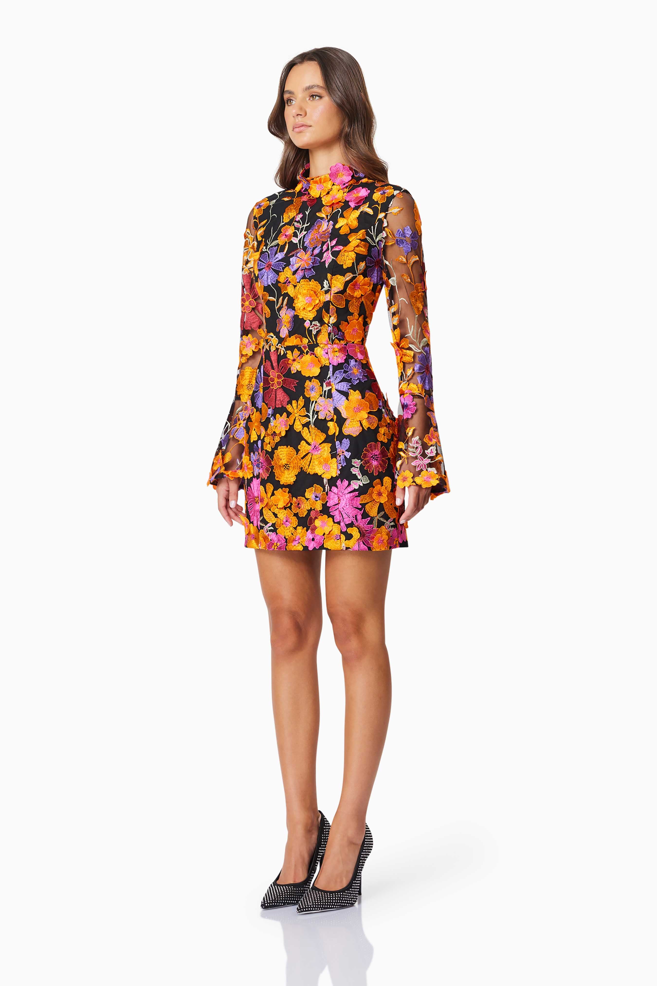 Elliatt Alessandra Long Sleeve Mini Dress - Orange Multi - Image 5