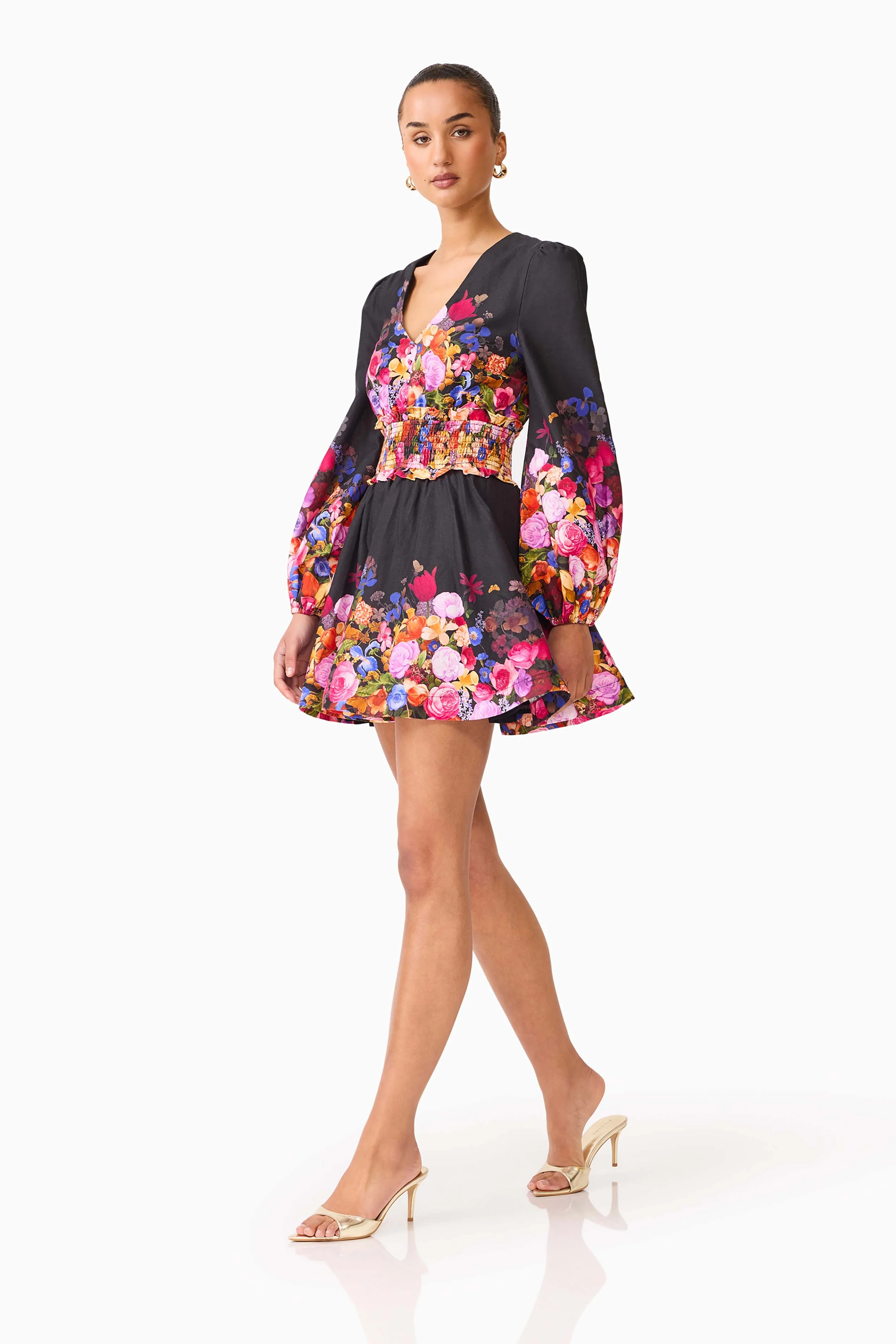 Elliatt Alice Long Sleeve Mini Dress - Black Multi - Image 5