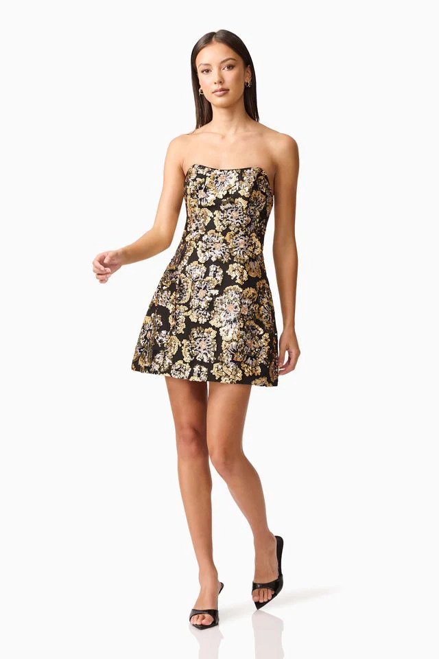 Elliatt Celeste Strapless Mini Dress - Black Gold - Image 3