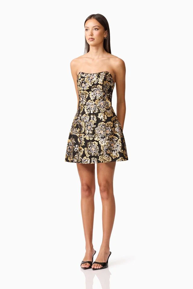 Elliatt Celeste Strapless Mini Dress - Black Gold - Image 4