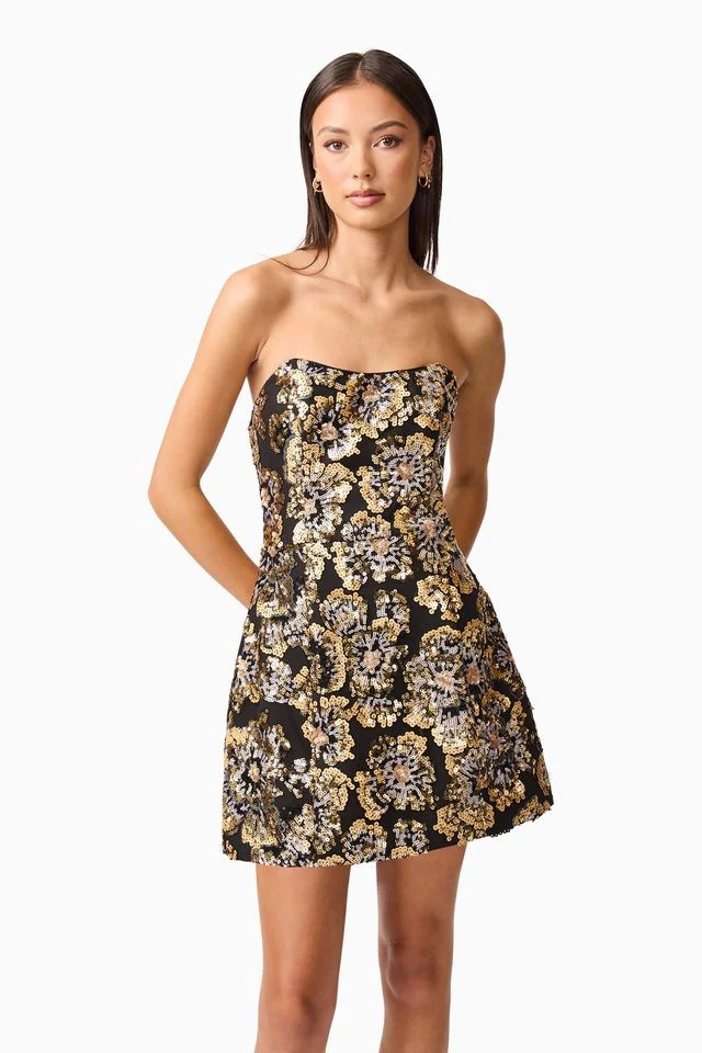 Elliatt Celeste Strapless Mini Dress - Black Gold - Image 5
