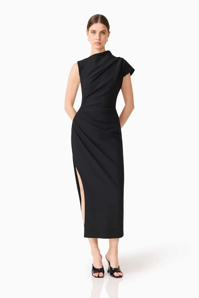 Elliatt Chantal Asymmetrical Midi Dress - Black - Image 2