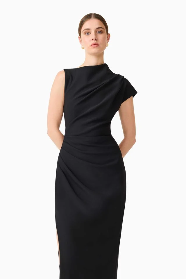 Elliatt Chantal Asymmetrical Midi Dress - Black - Image 4