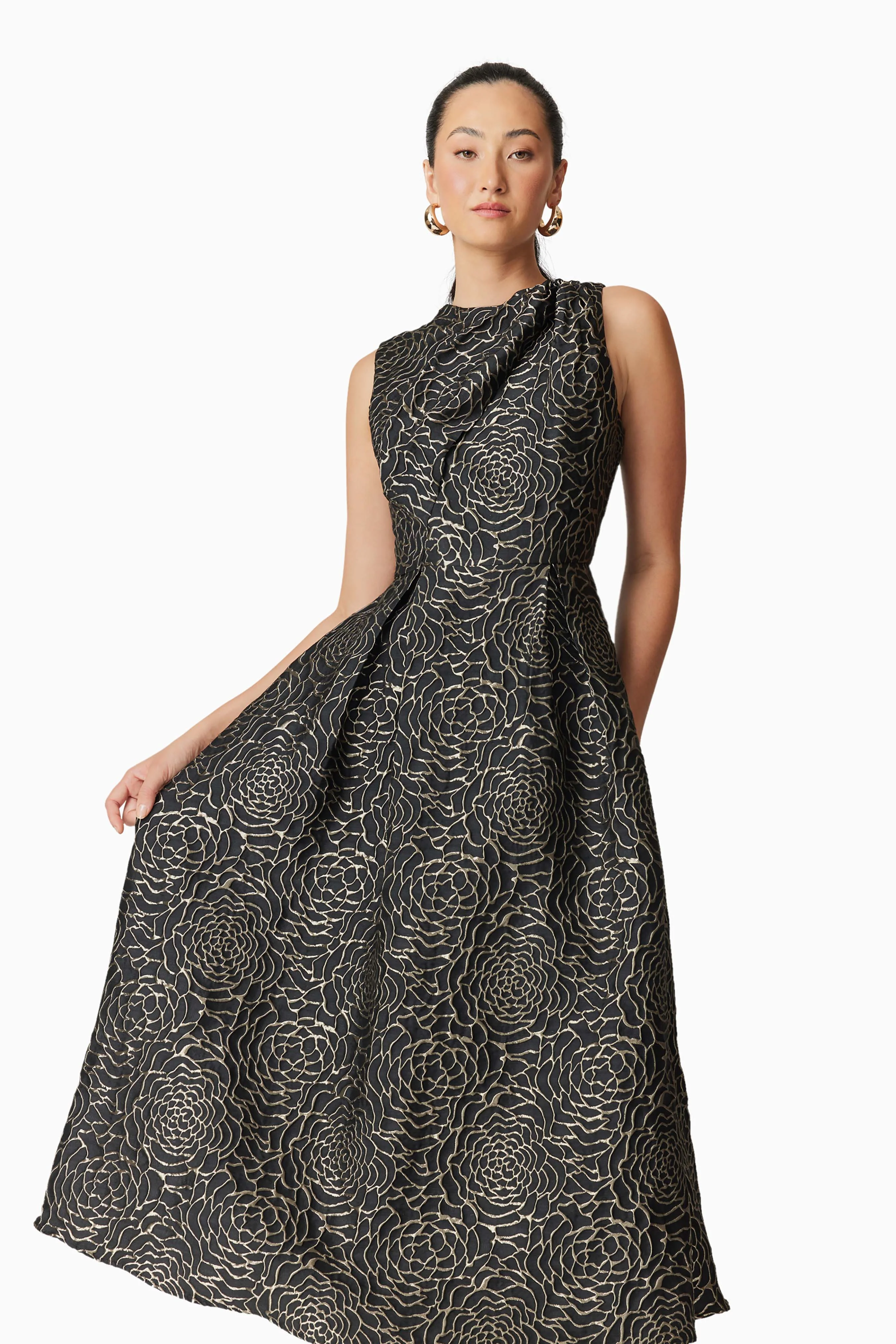 Elliatt Deanna Midi Dress - Black/Gold - Image 2