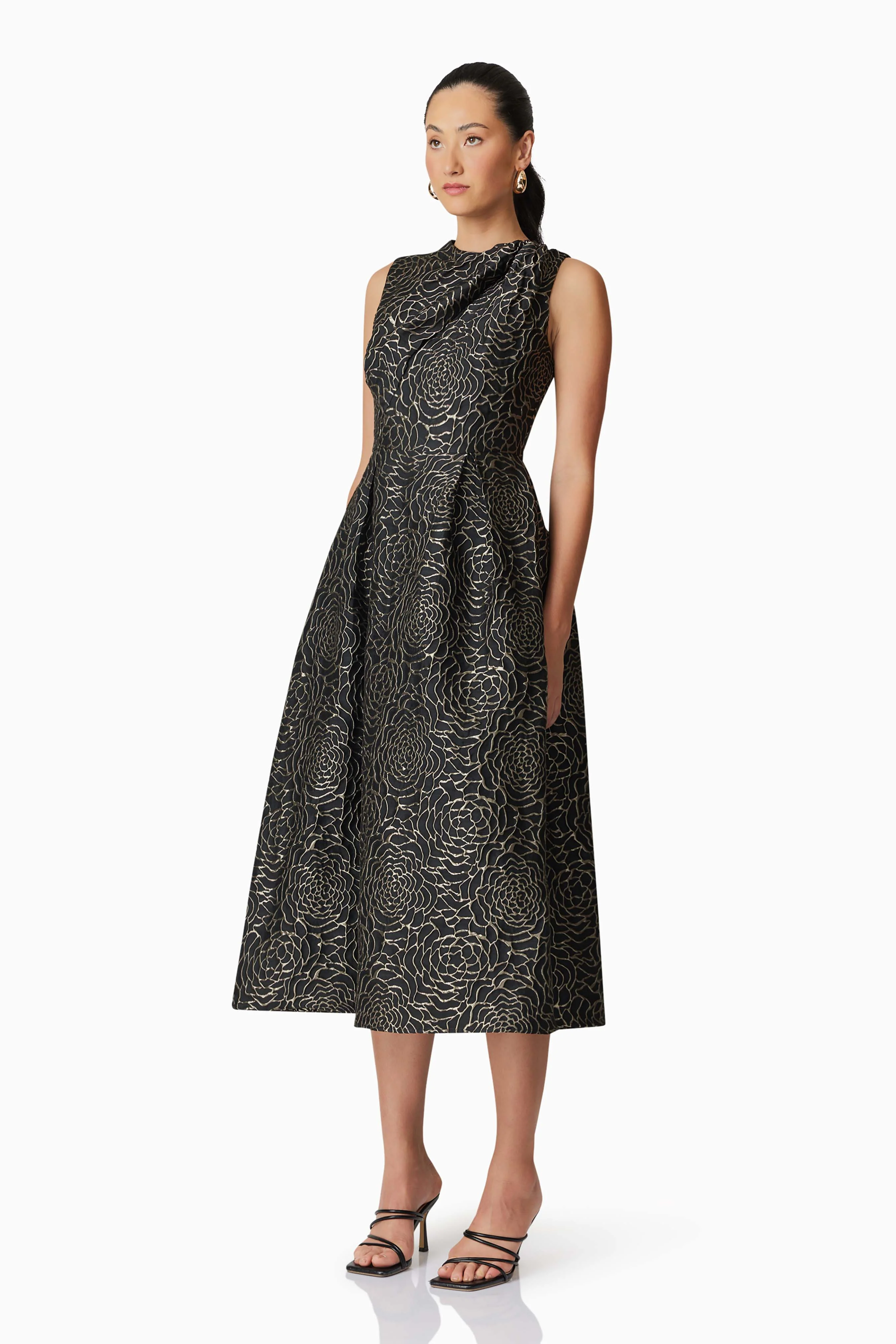 Elliatt Deanna Midi Dress - Black/Gold - Image 3