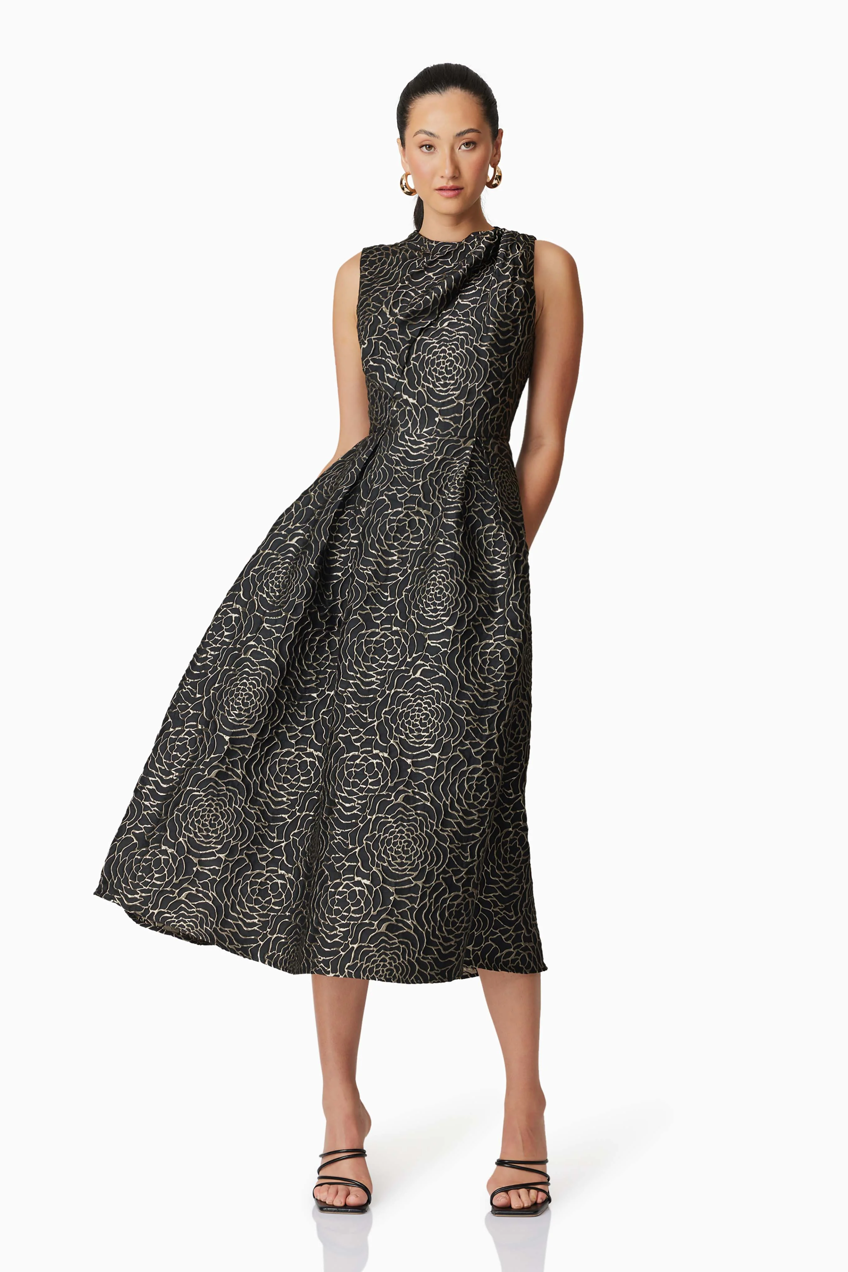 Elliatt Deanna Midi Dress - Black/Gold - Image 4
