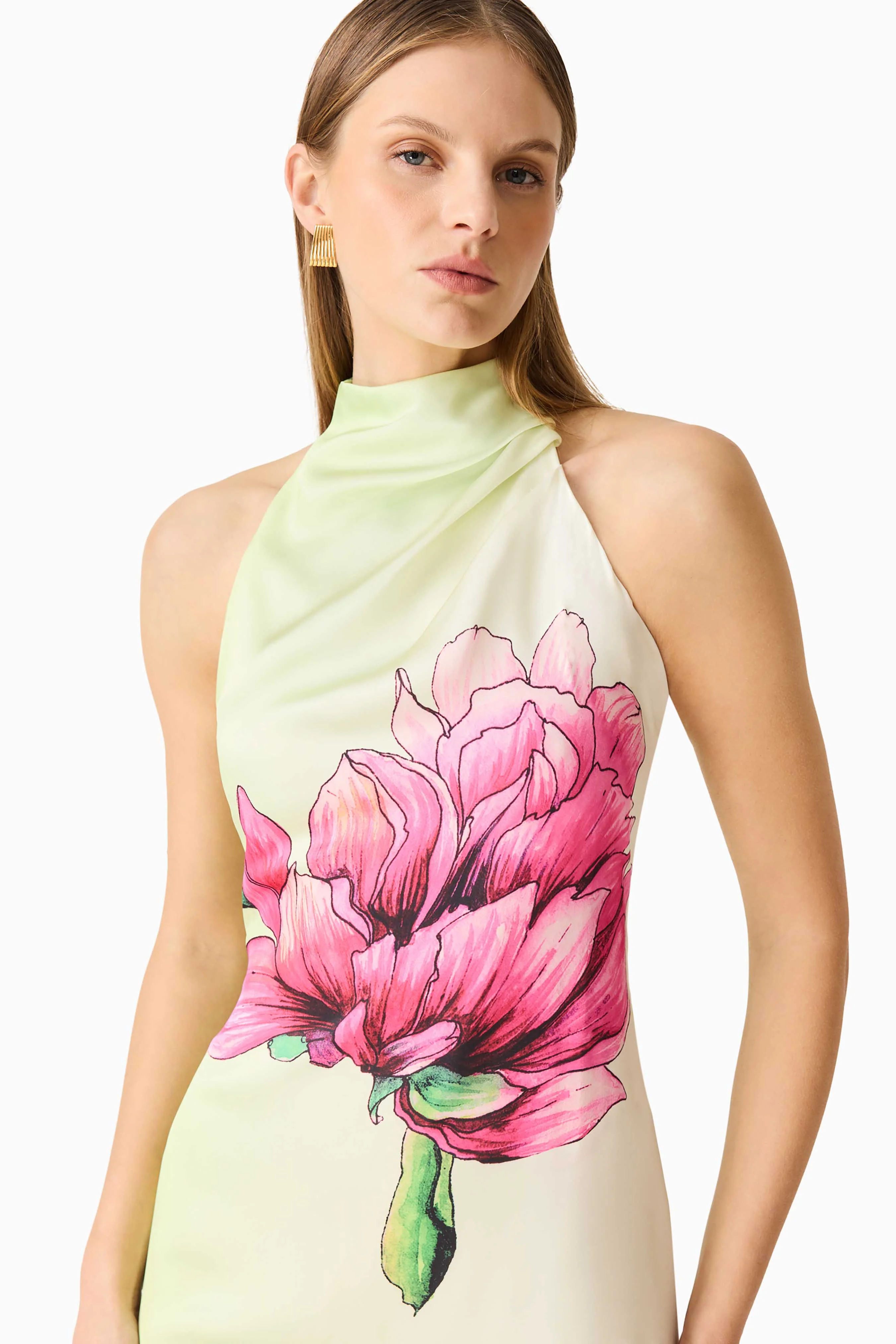 Elliatt Elisia Halterneck Mini Dress - Green Floral - Image 2