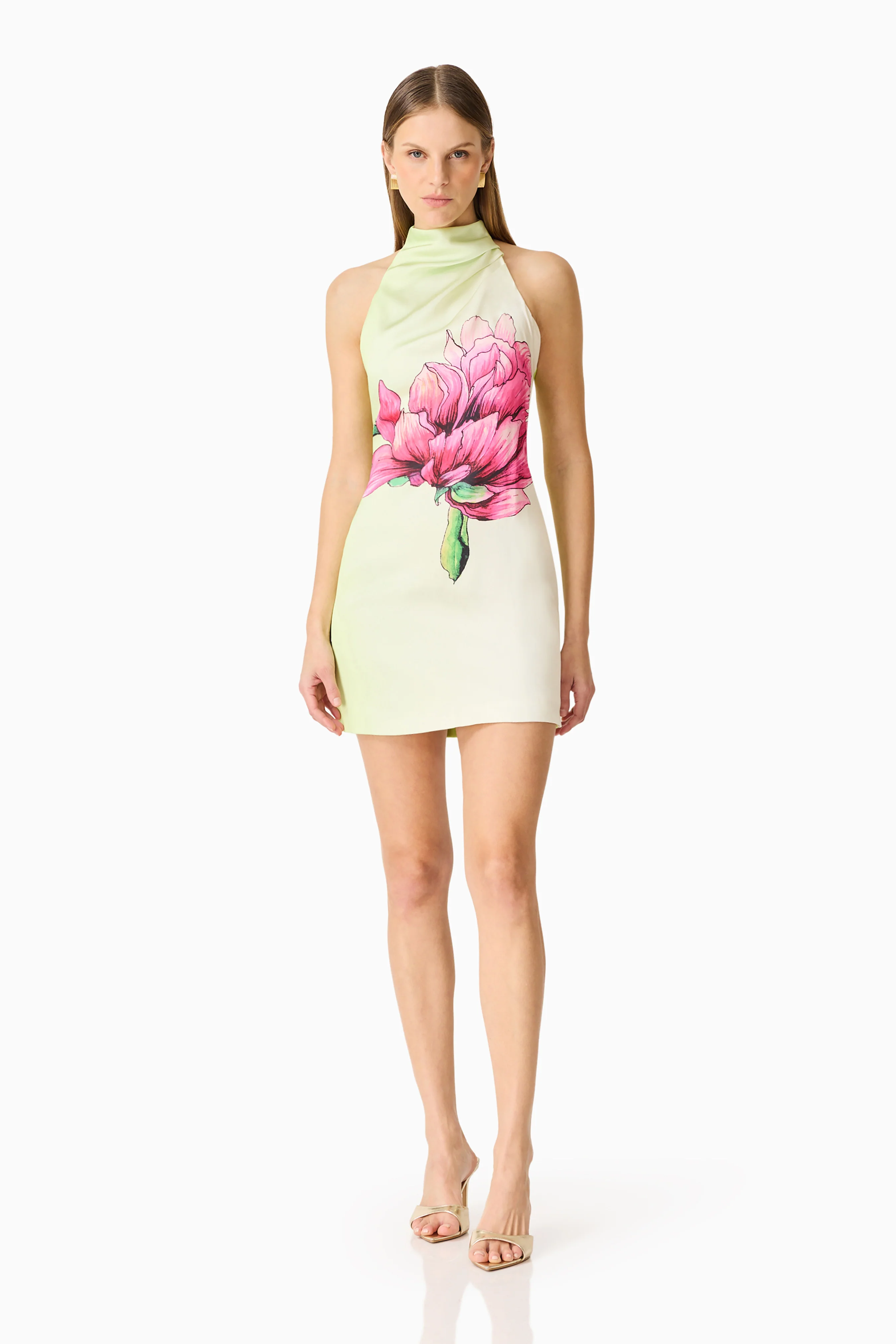 Elliatt Elisia Halterneck Mini Dress - Green Floral - Image 3