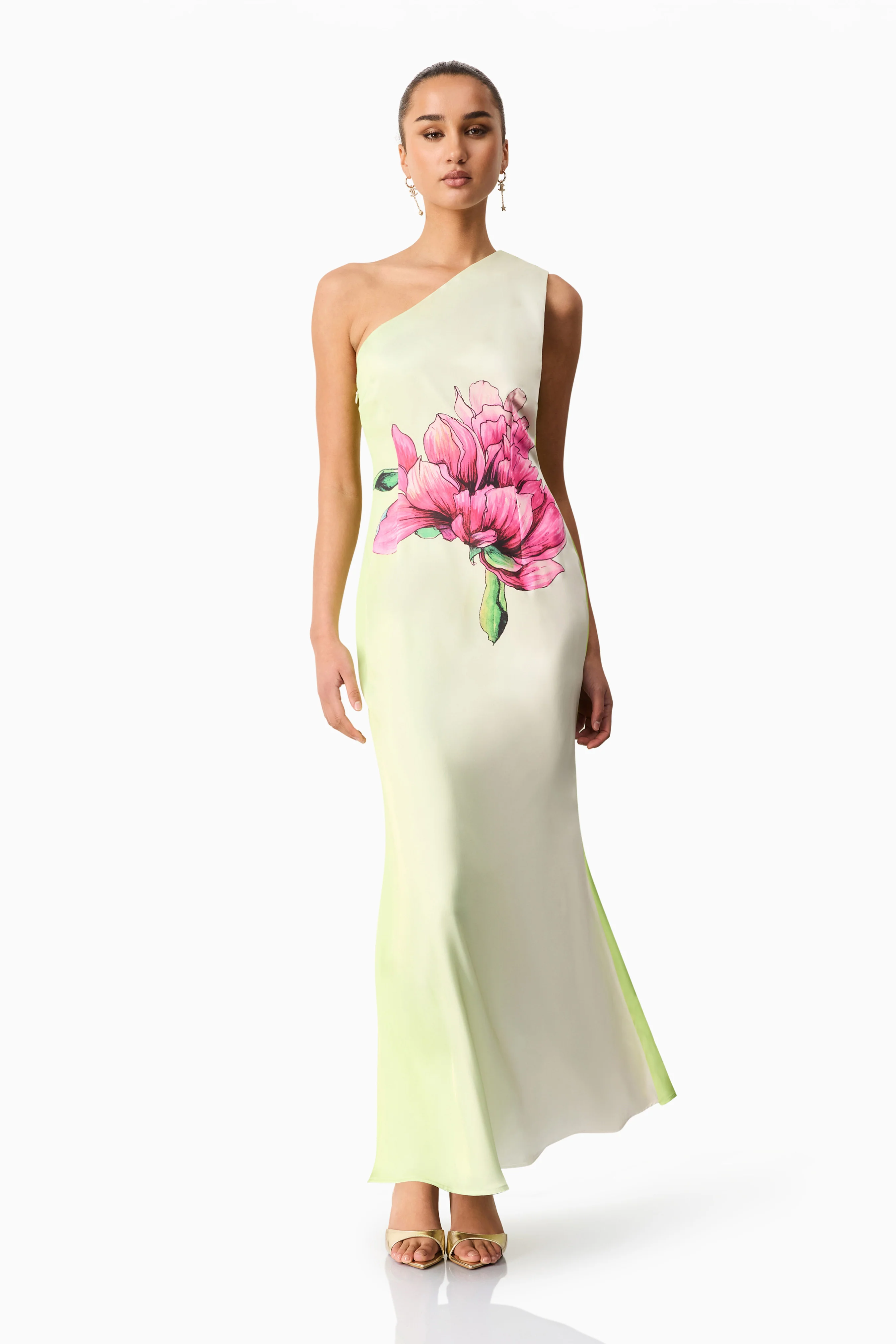 Elliatt Elisia One Shoulder Gown - Green Floral - Image 2
