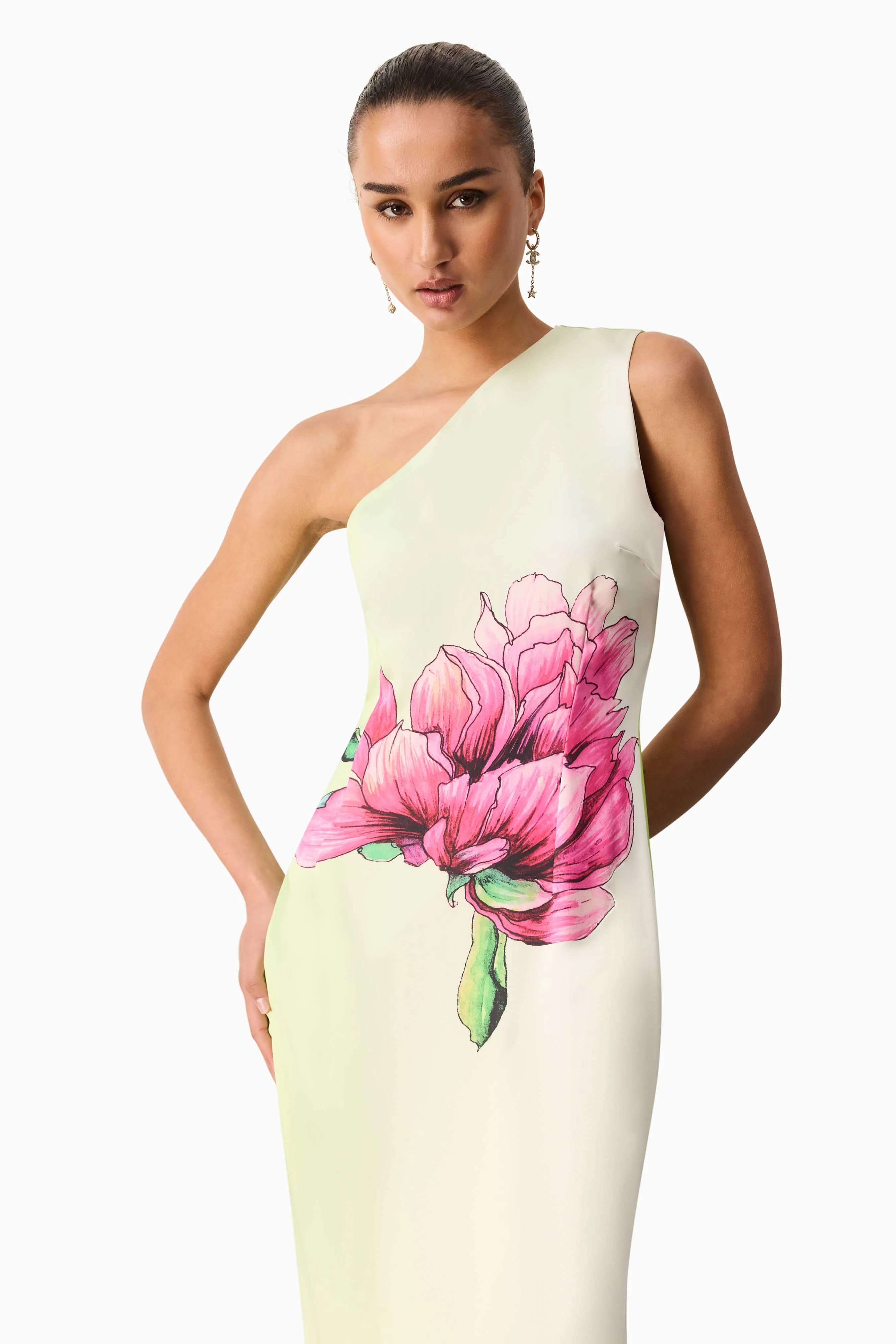 Elliatt Elisia One Shoulder Gown - Green Floral - Image 3