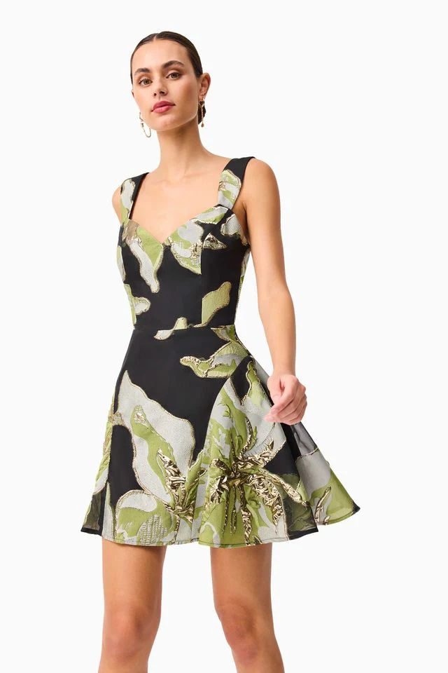 Elliatt Elysia A Line Mini Dress - Black & Green Floral - Image 4