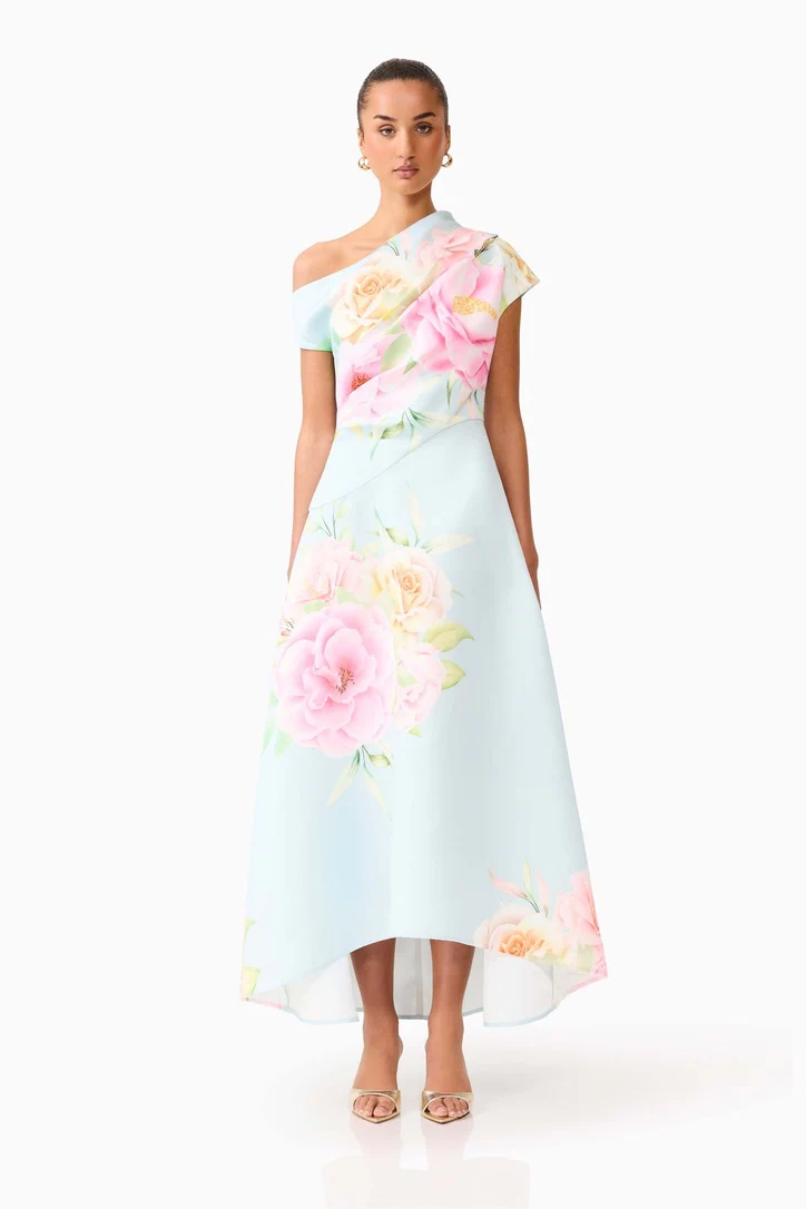 Elliatt Harper Asymmetrical Gown - Baby Blue Floral